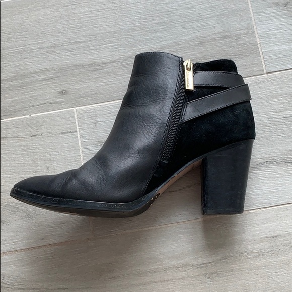 black leather & suede booties with gold buckle - Picture 4 of 6